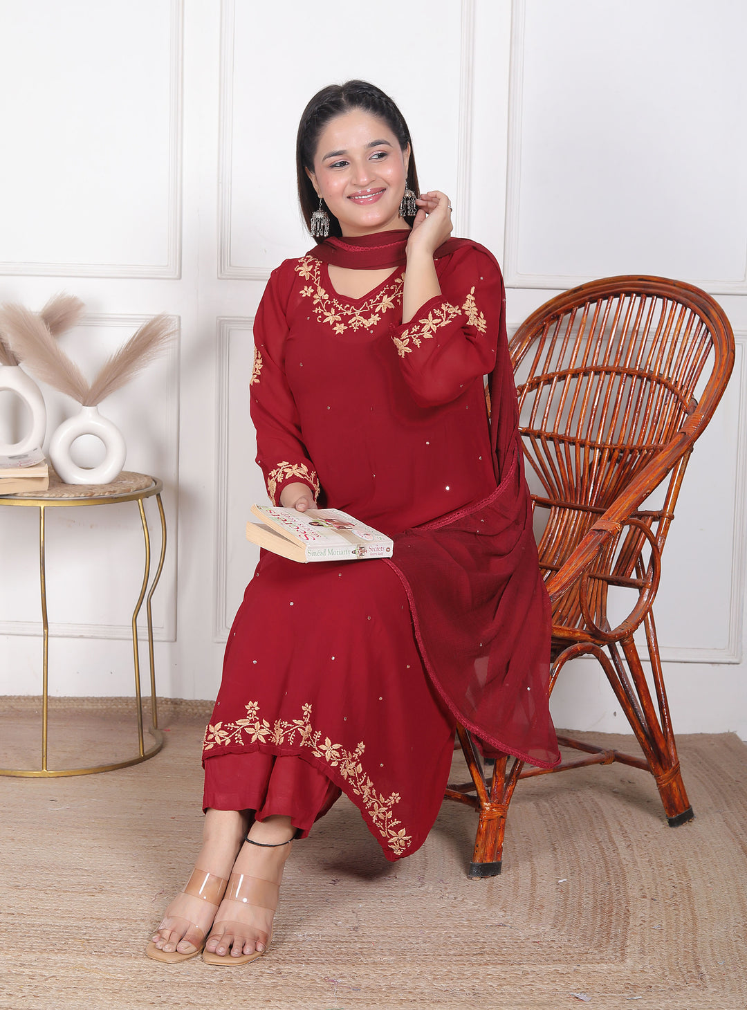 Hazel Viscose Chikankari 3 Piece Suit