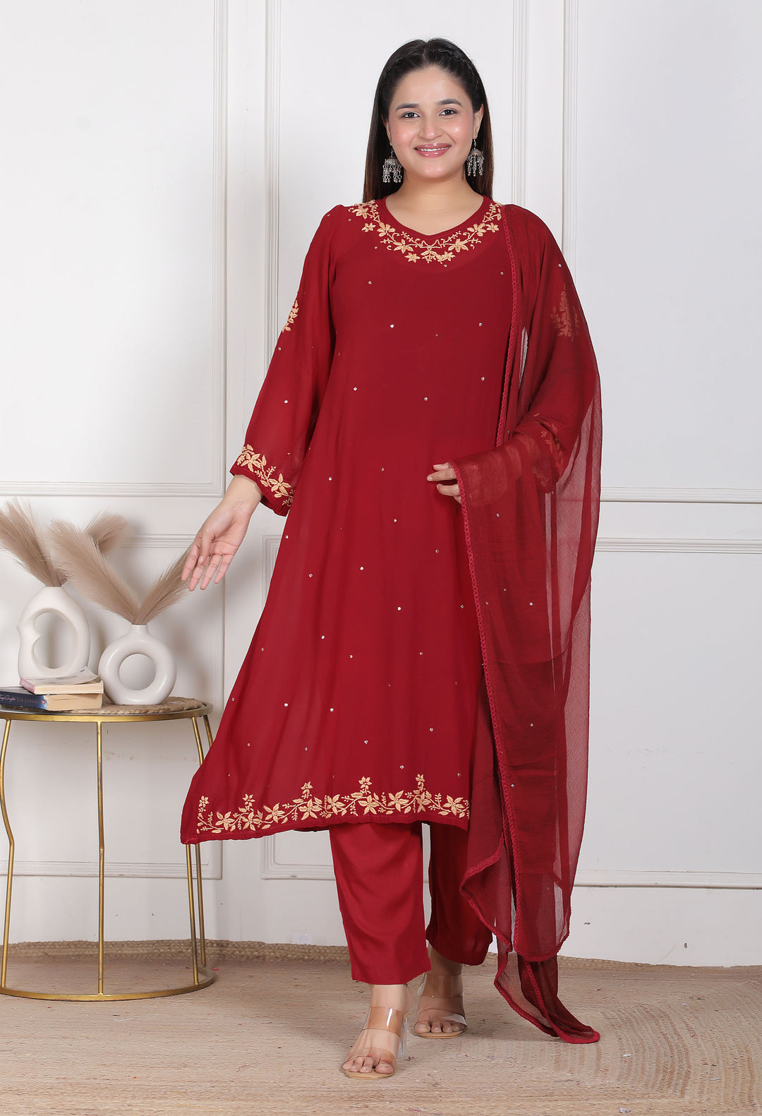 Hazel Viscose Chikankari 3 Piece Suit