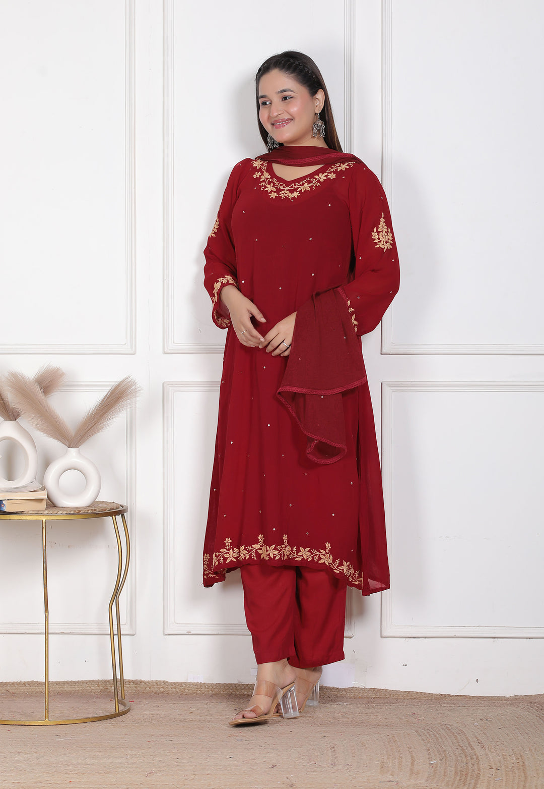Hazel Viscose Chikankari 3 Piece Suit