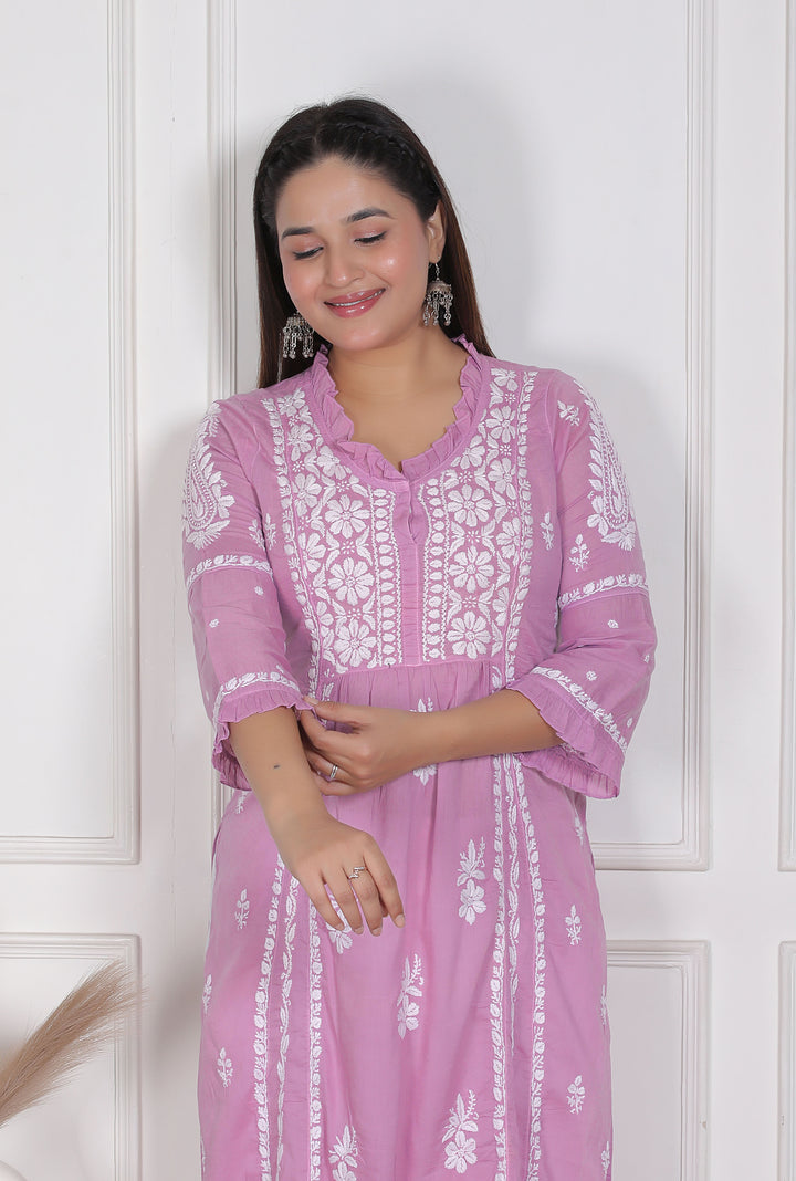 Raasha Mul Cotton Chikankari Nyra Kurti