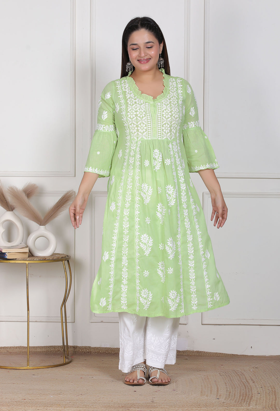 Raasha Mul Cotton Chikankari Nyra Kurti
