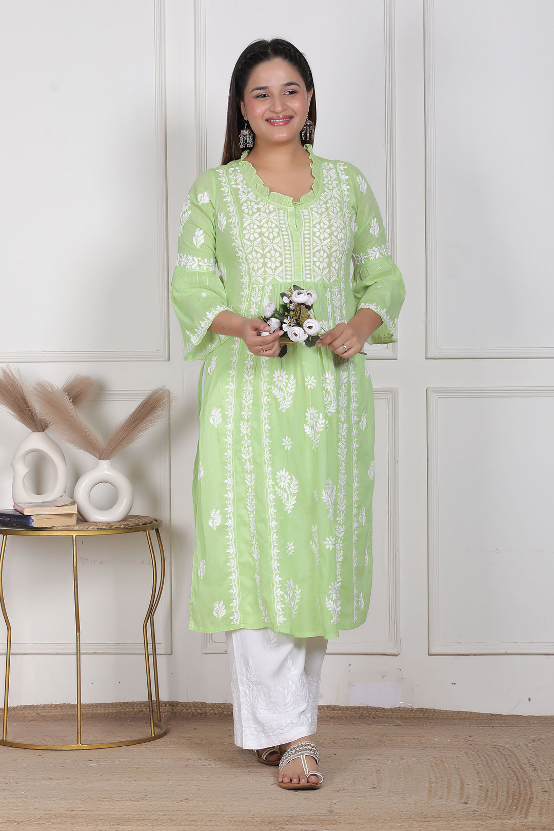Raasha Mul Cotton Chikankari Nyra Kurti