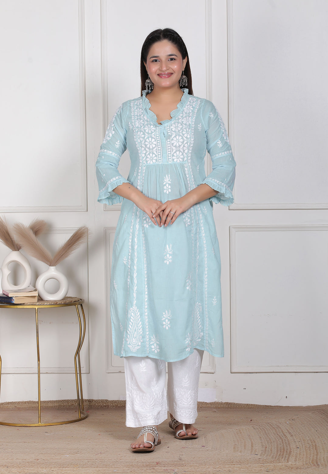 Raasha Mul Cotton Chikankari Nyra Kurti