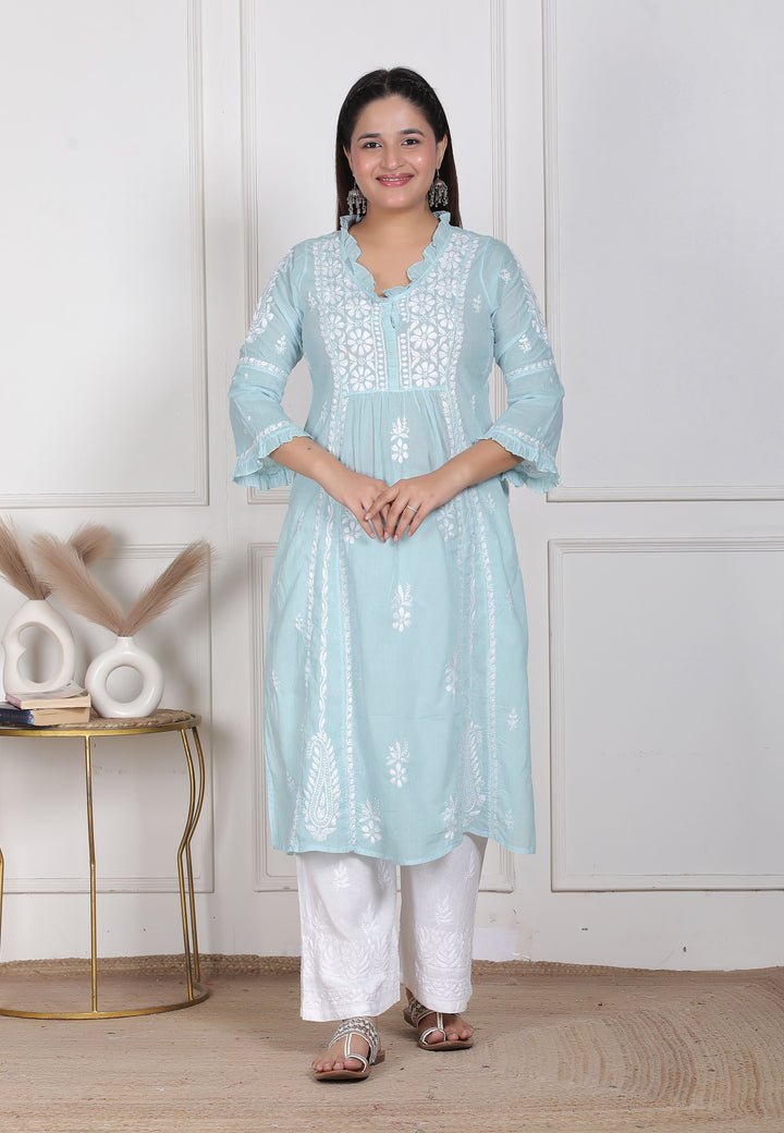 Raasha Mul Cotton Chikankari Nyra Kurti