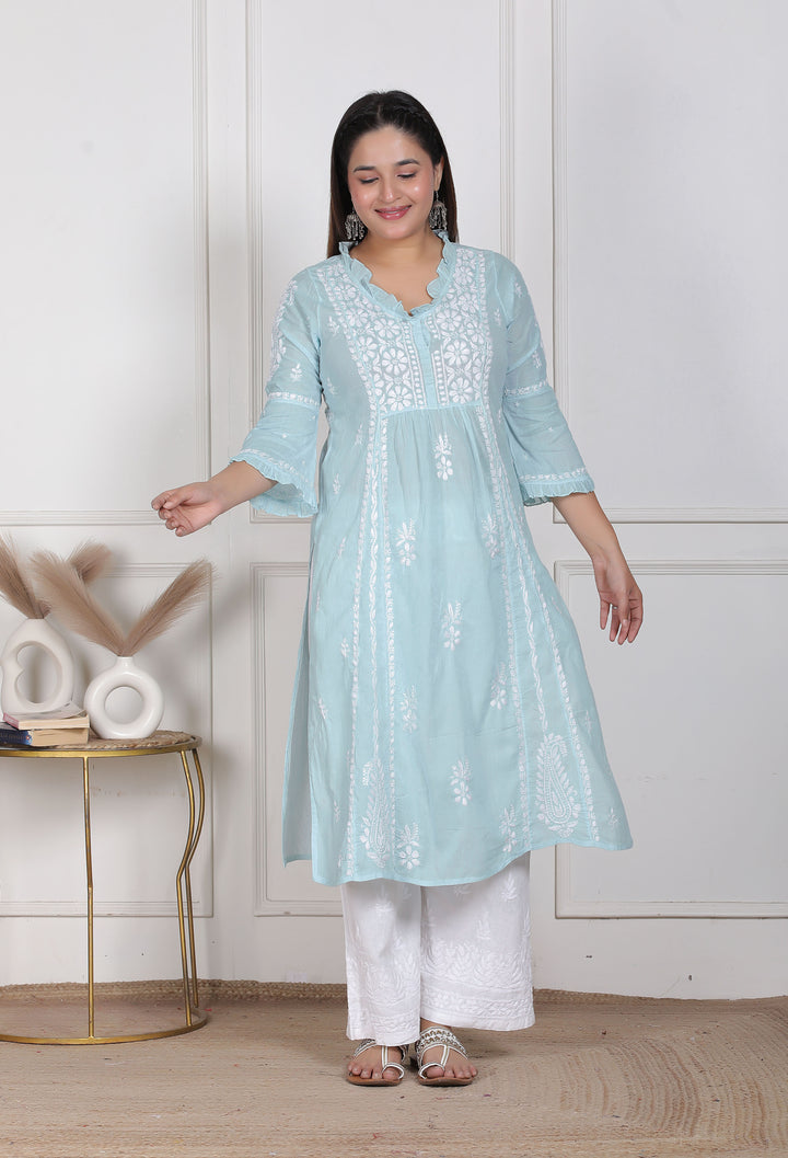 Raasha Mul Cotton Chikankari Nyra Kurti