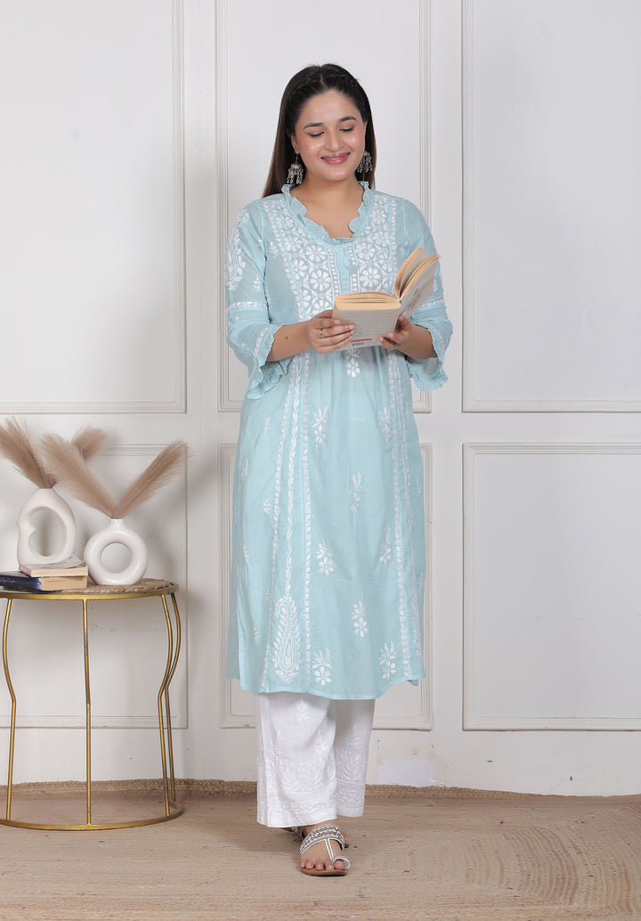Raasha Mul Cotton Chikankari Nyra Kurti