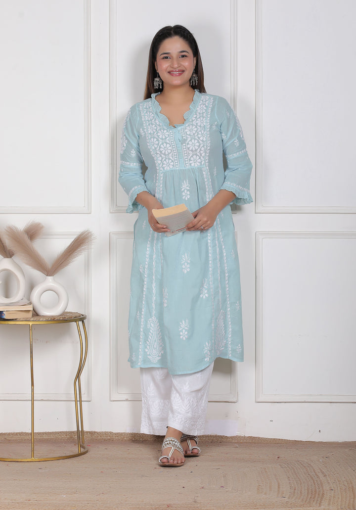 Raasha Mul Cotton Chikankari Nyra Kurti
