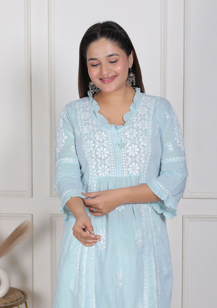 Raasha Mul Cotton Chikankari Nyra Kurti