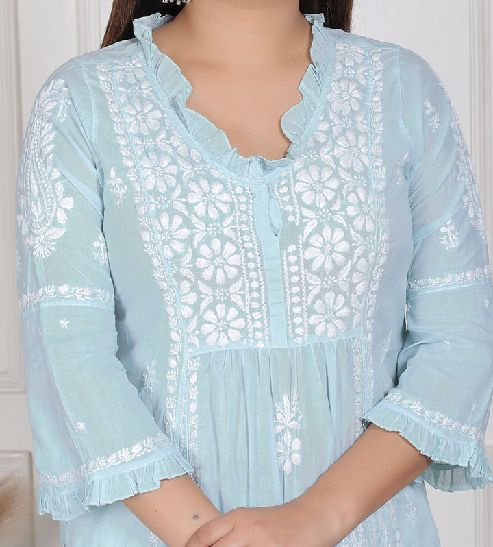 Raasha Mul Cotton Chikankari Nyra Kurti