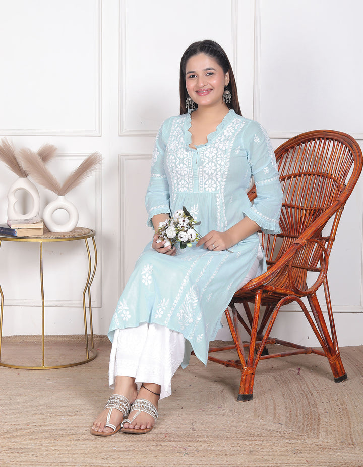 Raasha Mul Cotton Chikankari Nyra Kurti