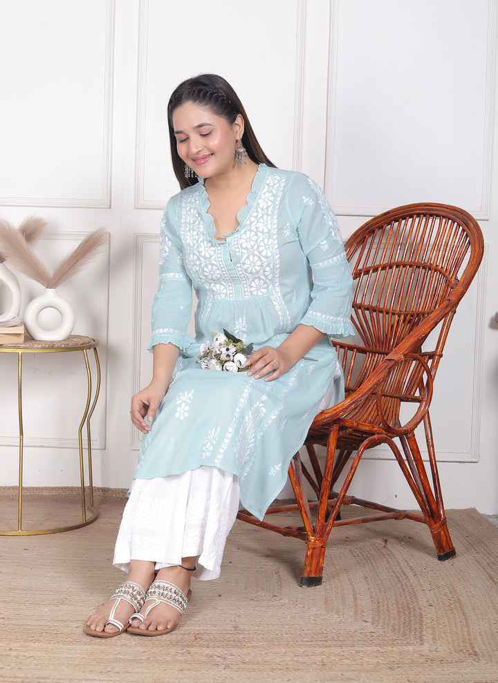 Raasha Mul Cotton Chikankari Nyra Kurti