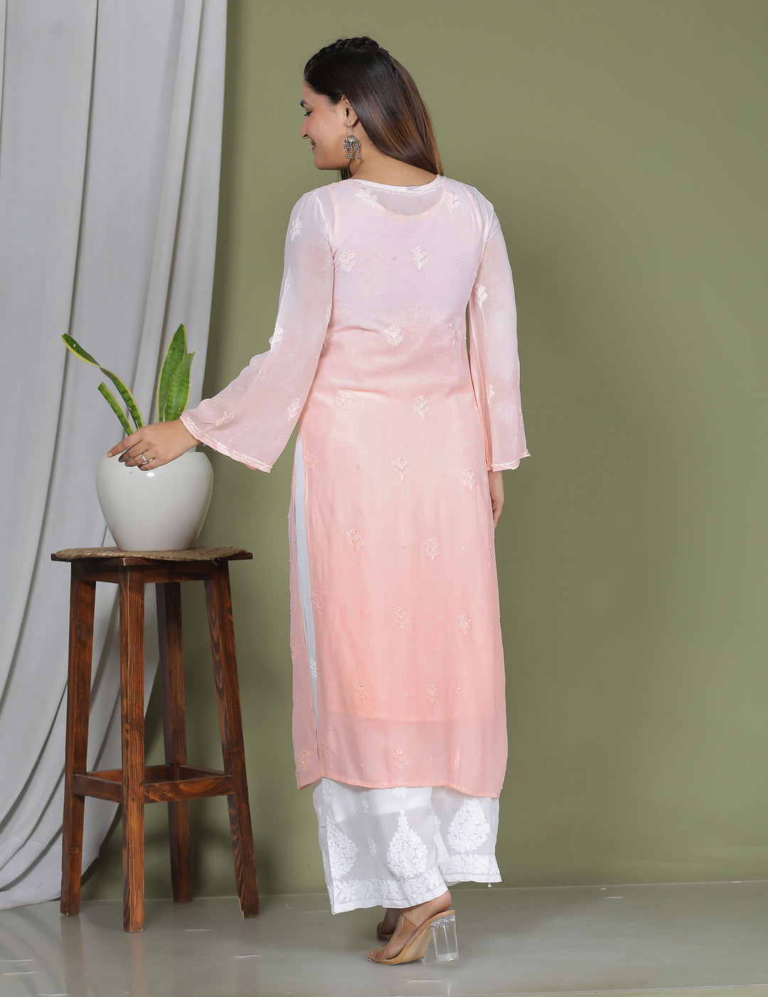 Hanifa Viscose chikankari long kurti