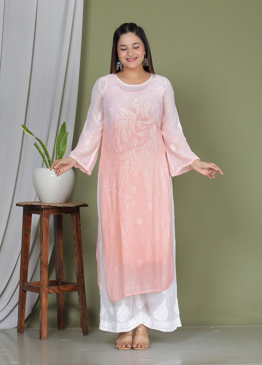 Hanifa Viscose chikankari long kurti