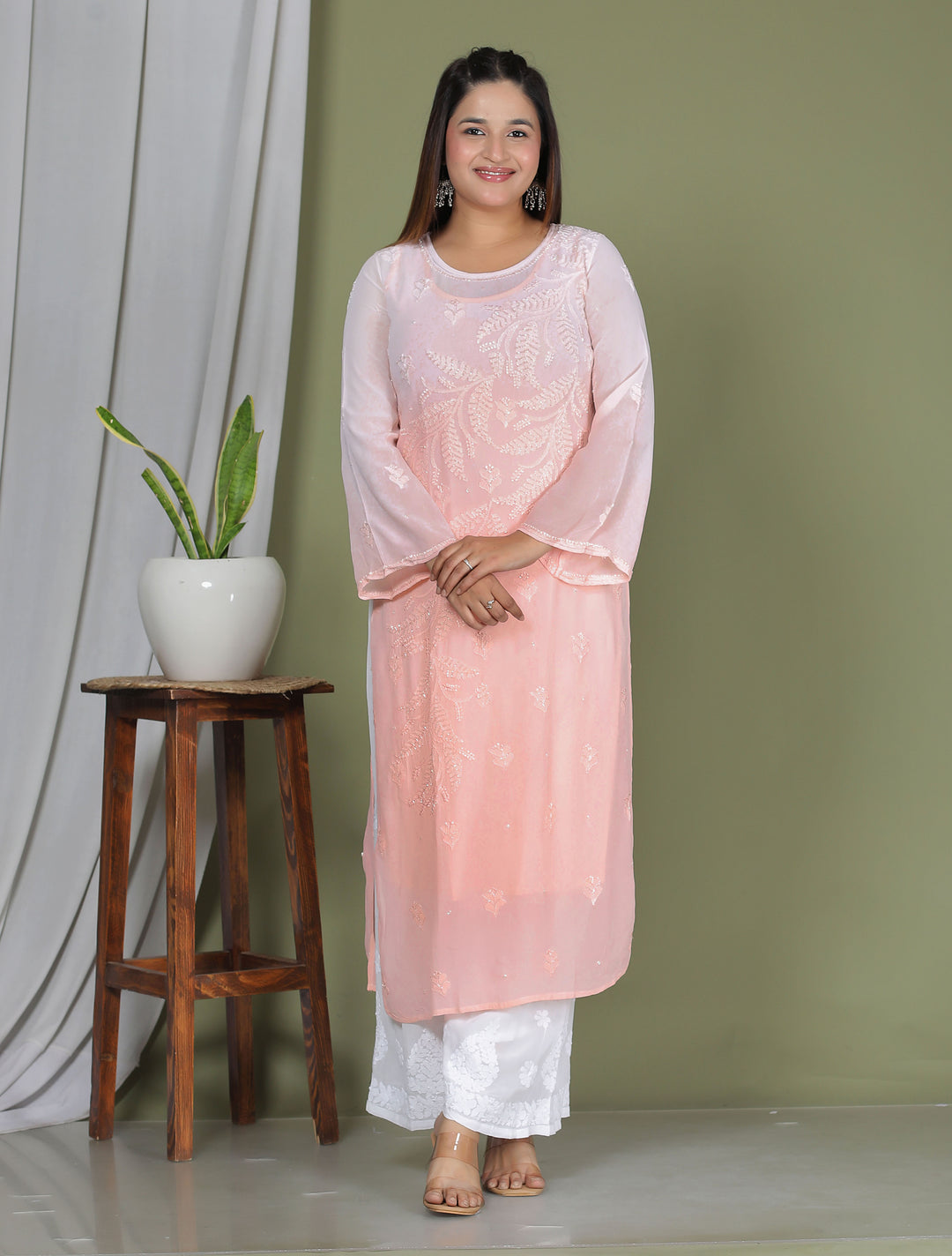 Hanifa Viscose chikankari long kurti