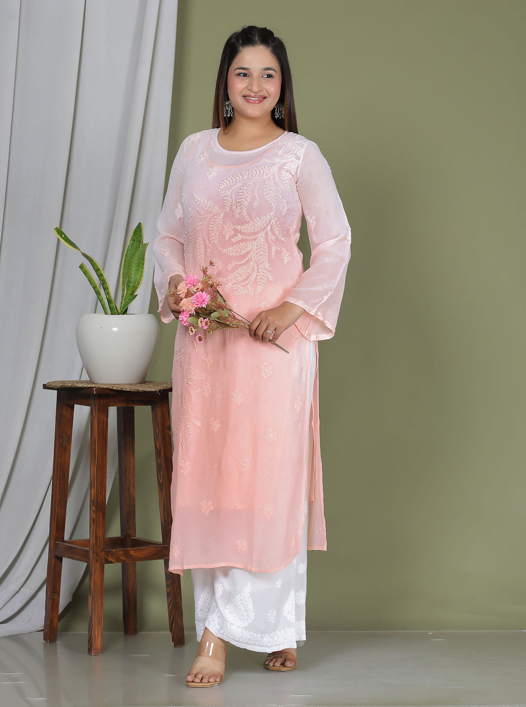 Hanifa Viscose chikankari long kurti