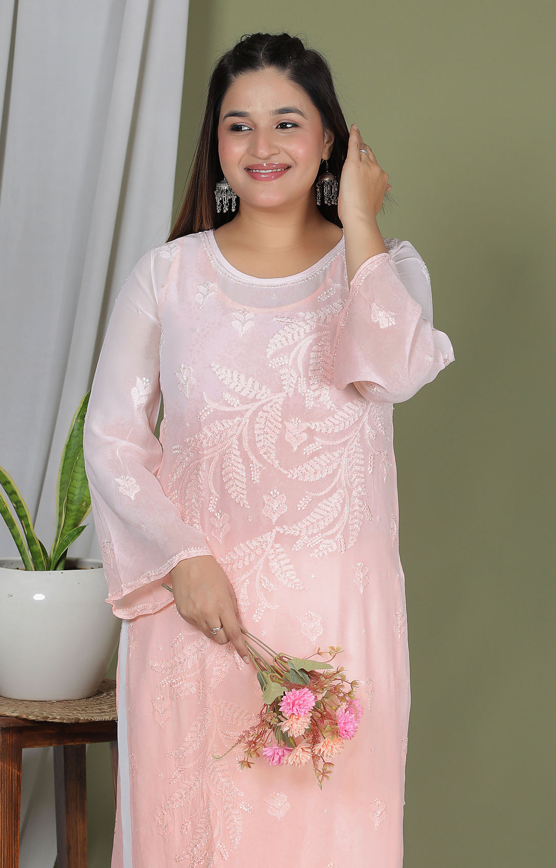 Hanifa Viscose chikankari long kurti