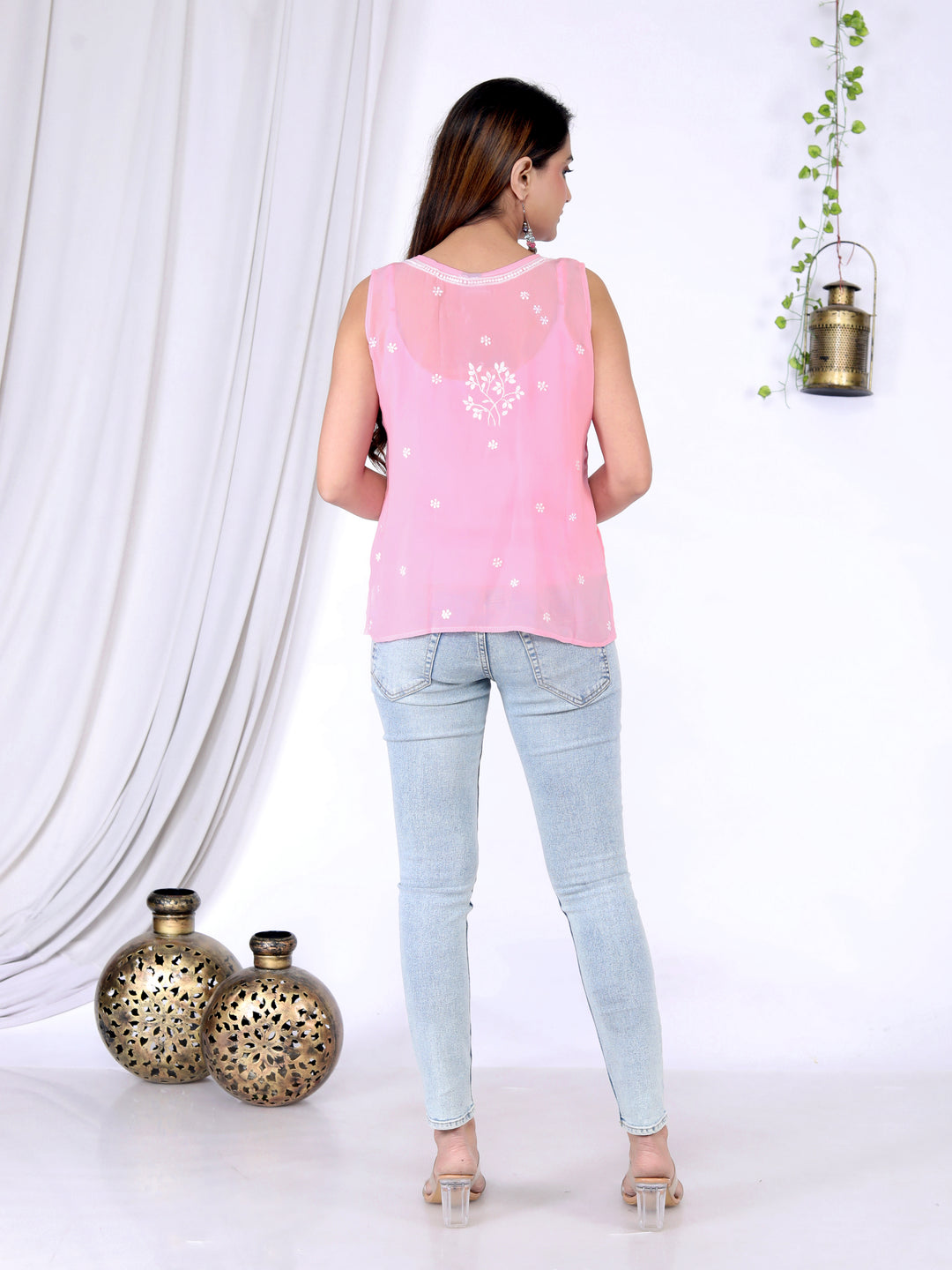 RUBY GEORGETTE CHIKANKARI SHORT TOP