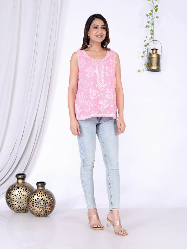 RUBY GEORGETTE CHIKANKARI SHORT TOP