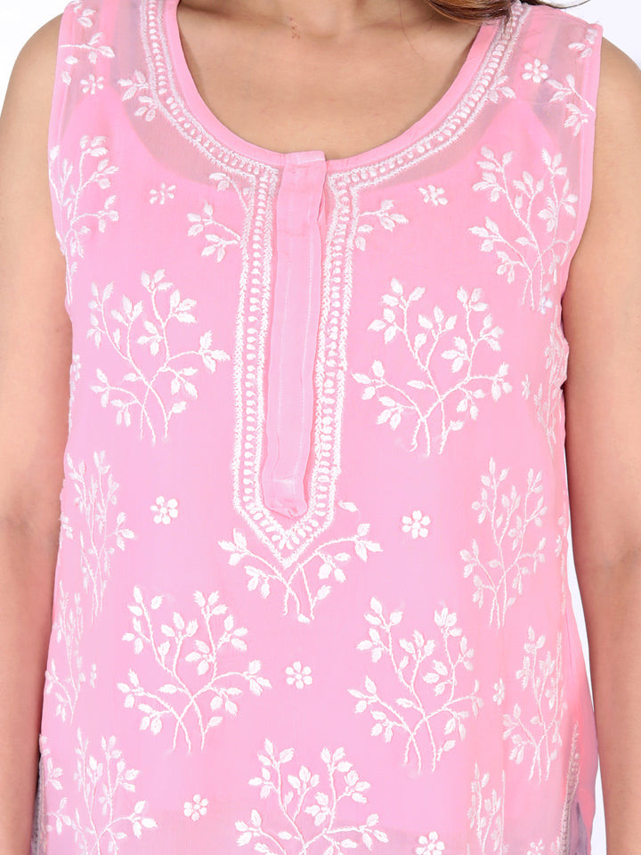 RUBY GEORGETTE CHIKANKARI SHORT TOP