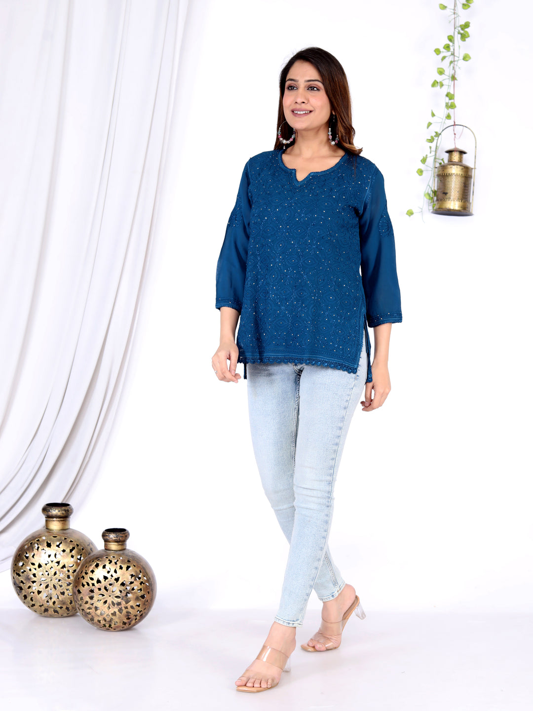 FANNAH VISCOSE CHIKANKARI SHORT KURTI