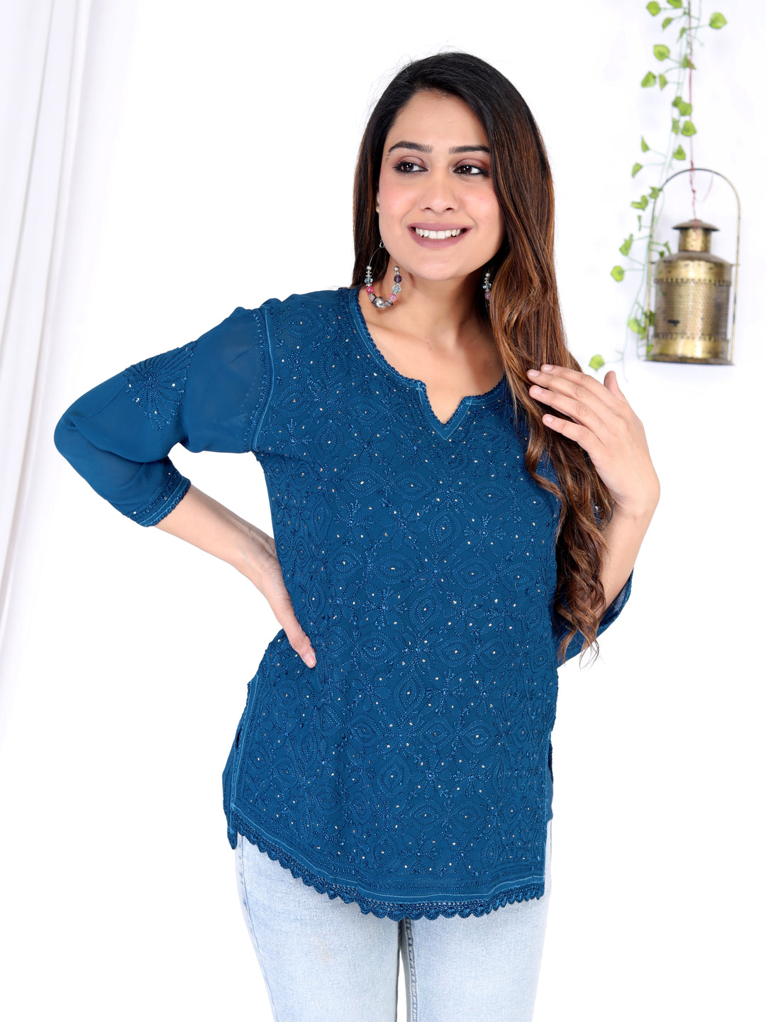 FANNAH VISCOSE CHIKANKARI SHORT KURTI