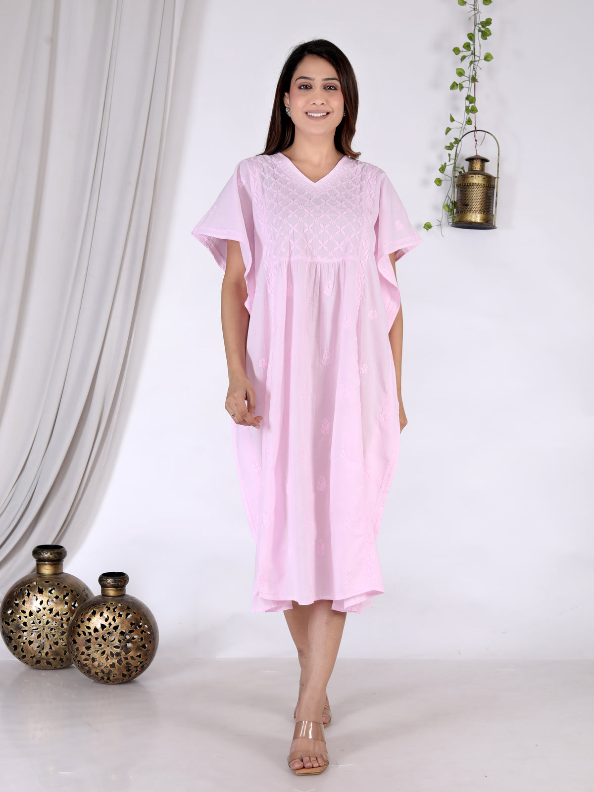 Aasin Cotton Chikankari Kaftan