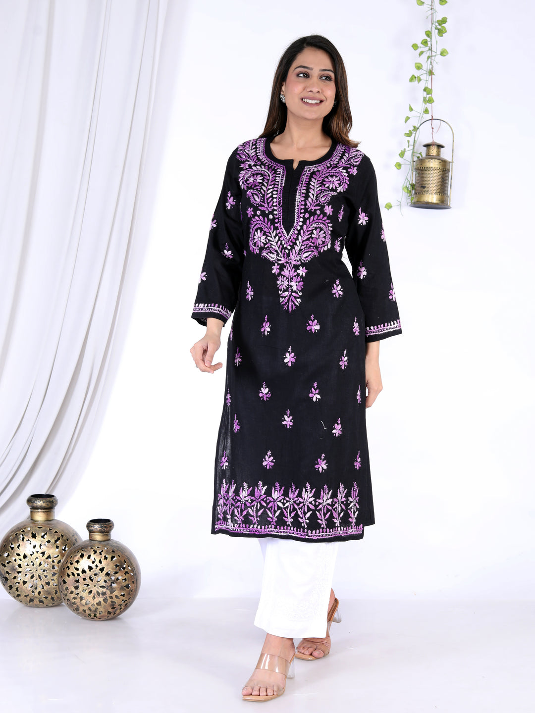 JANNAT COTTON CHIKANKARI LONG KURTI