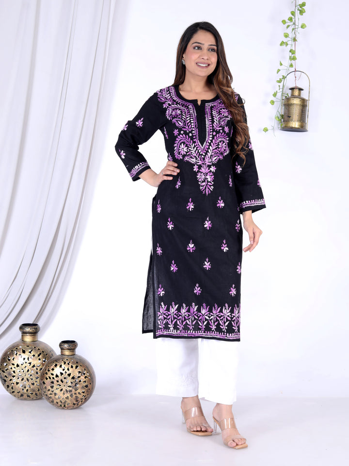 JANNAT COTTON CHIKANKARI LONG KURTI