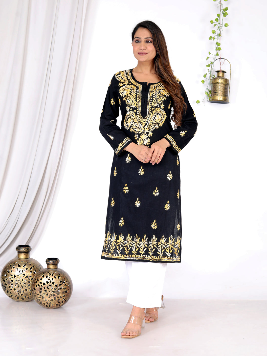 JANNAT COTTON CHIKANKARI LONG KURTI