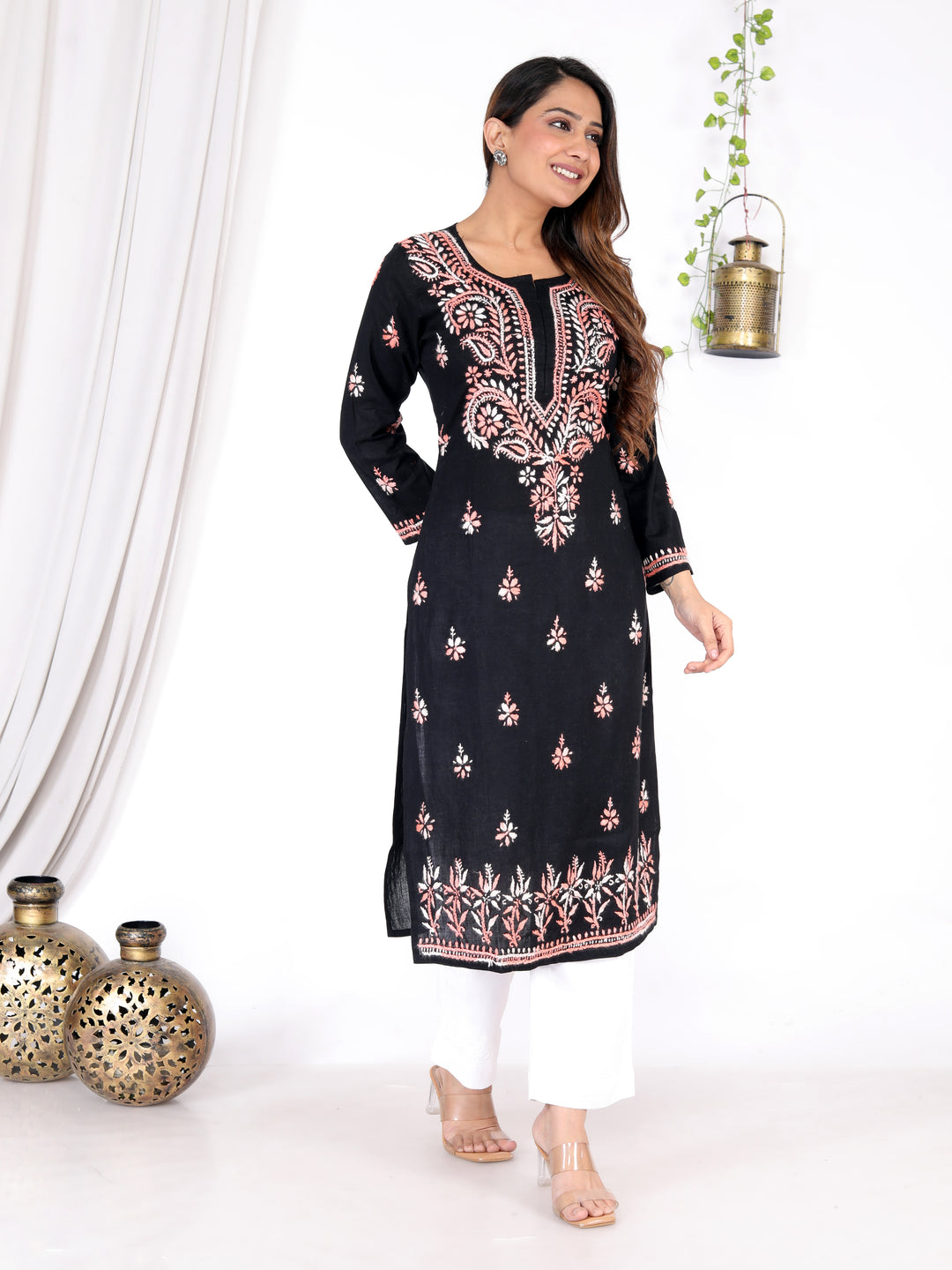 JANNAT COTTON CHIKANKARI LONG KURTI