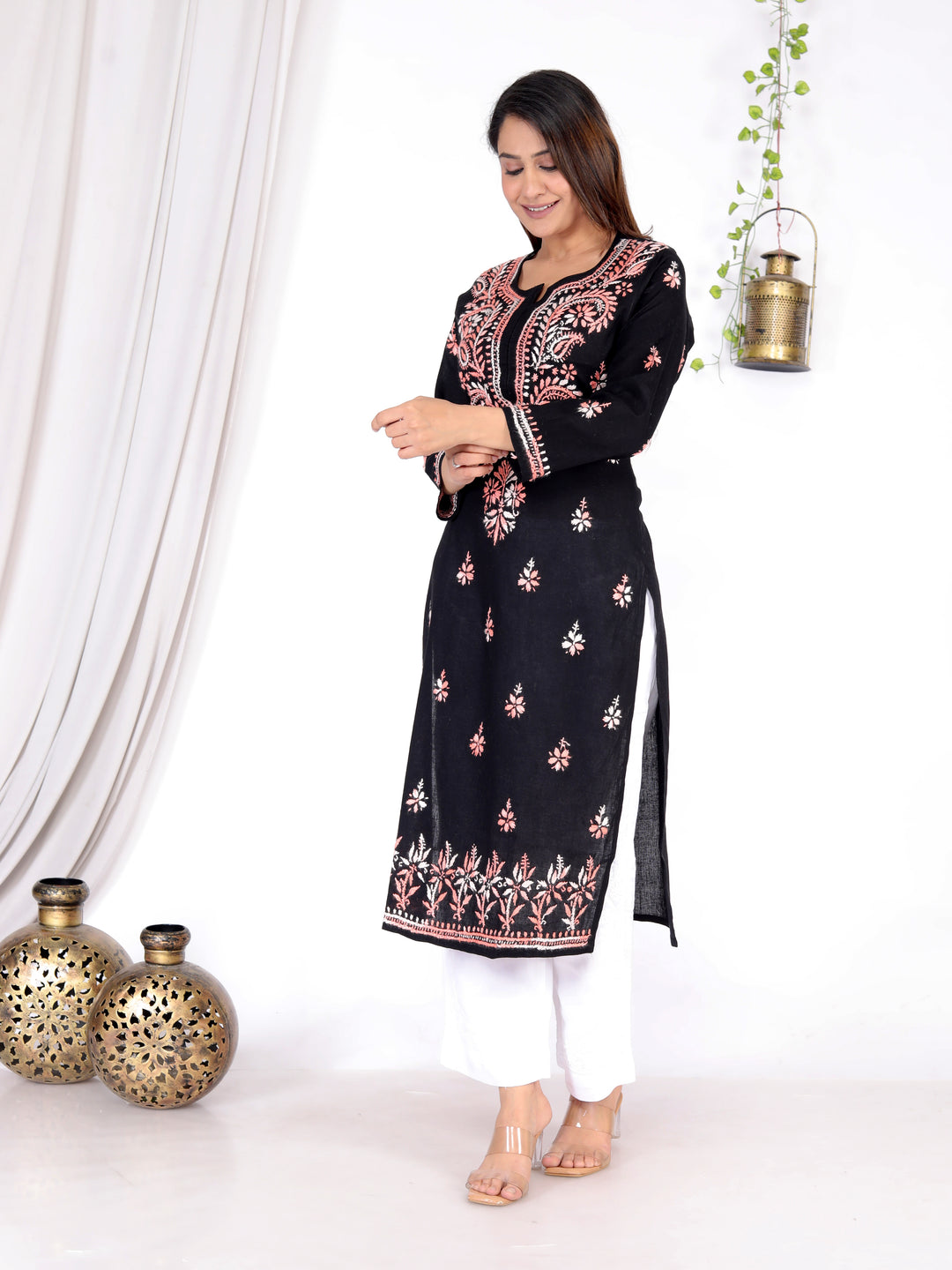 JANNAT COTTON CHIKANKARI LONG KURTI