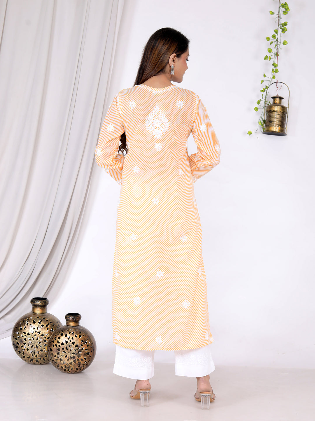 FATIMA LEHERIYA CHIKANKARI LONG KURTI