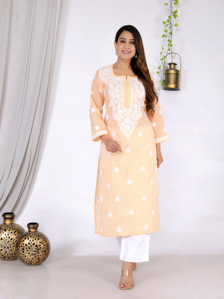 FATIMA LEHERIYA CHIKANKARI LONG KURTI