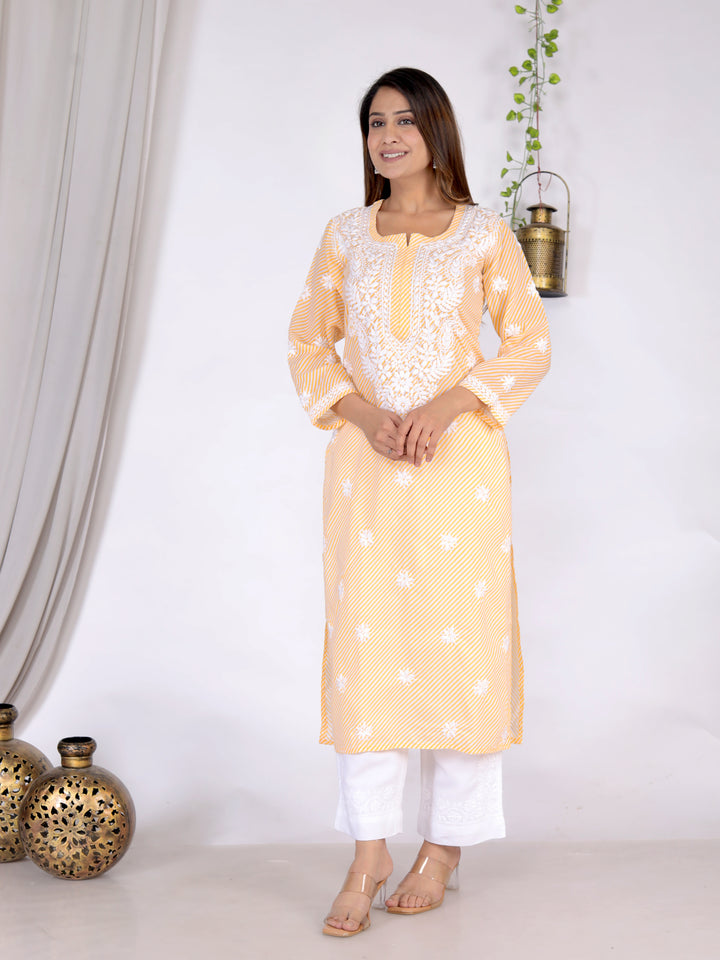 FATIMA LEHERIYA CHIKANKARI LONG KURTI