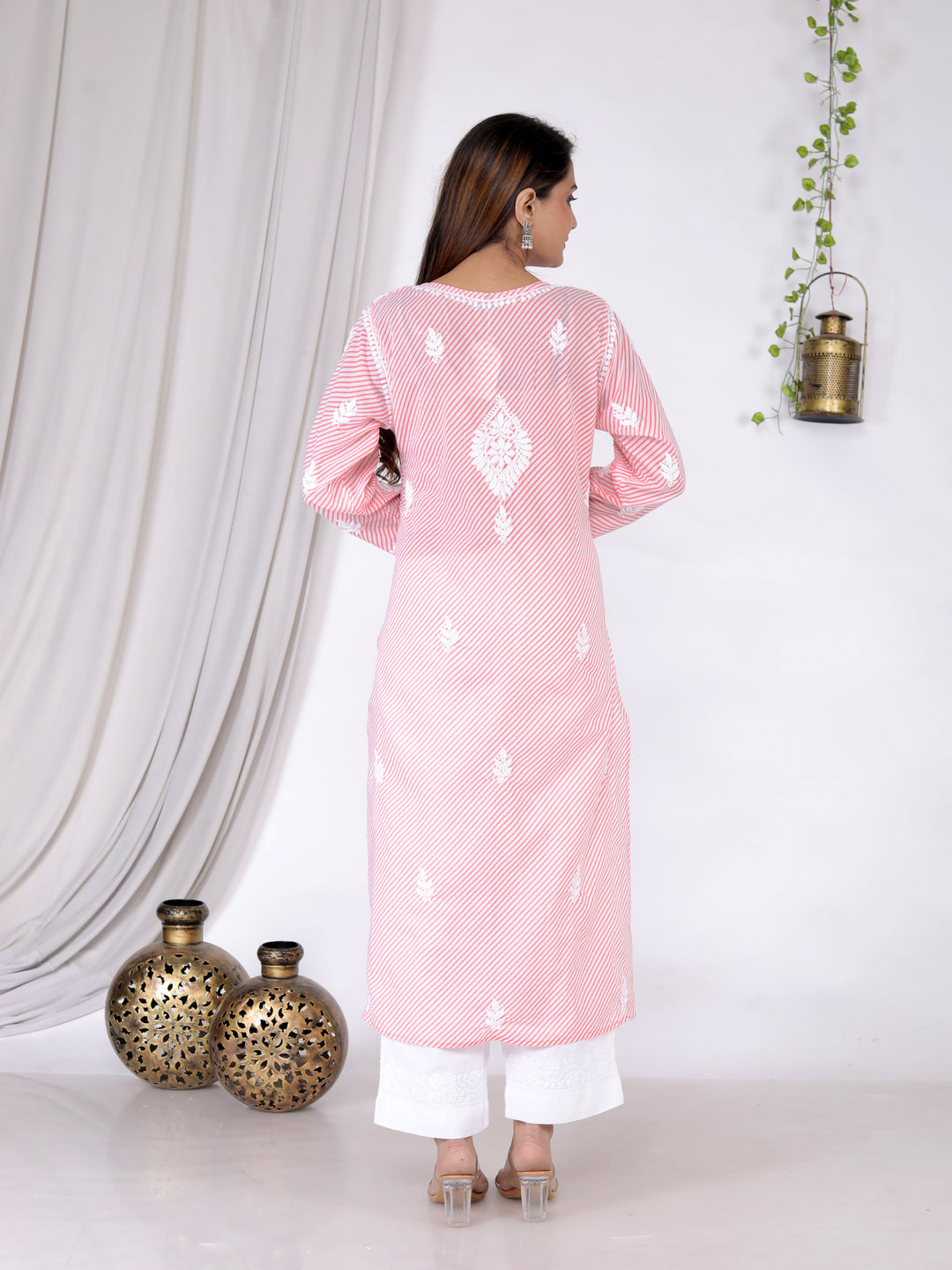 FATIMA LEHERIYA CHIKANKARI LONG KURTI