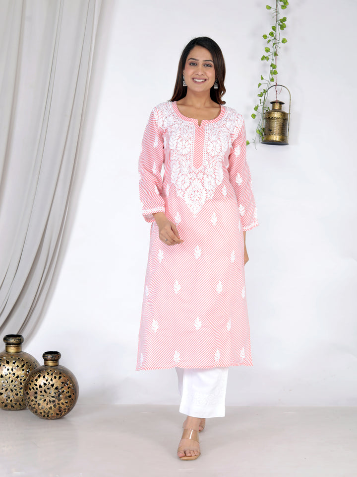 FATIMA LEHERIYA CHIKANKARI LONG KURTI