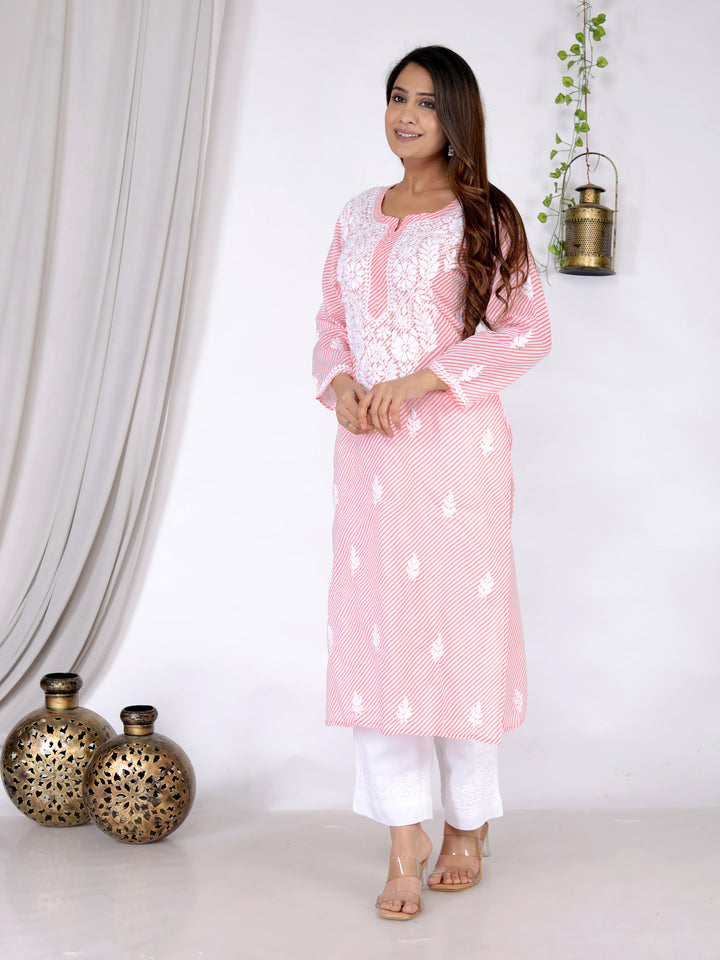 FATIMA LEHERIYA CHIKANKARI LONG KURTI