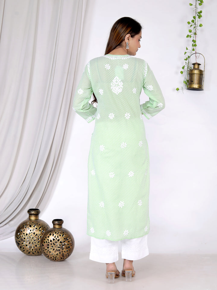 FATIMA LEHERIYA CHIKANKARI LONG KURTI