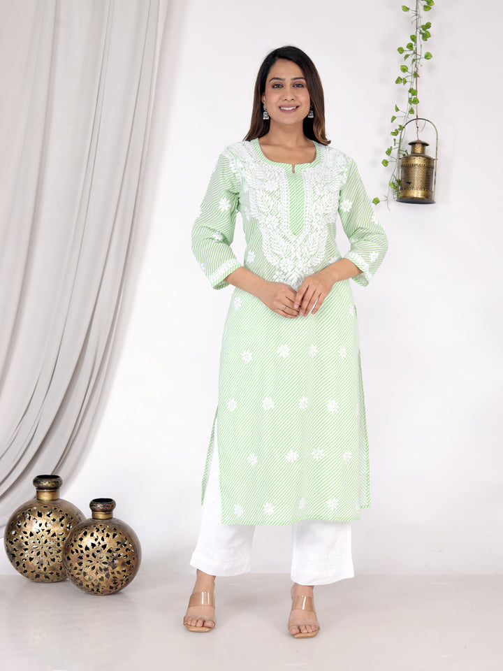 FATIMA LEHERIYA CHIKANKARI LONG KURTI