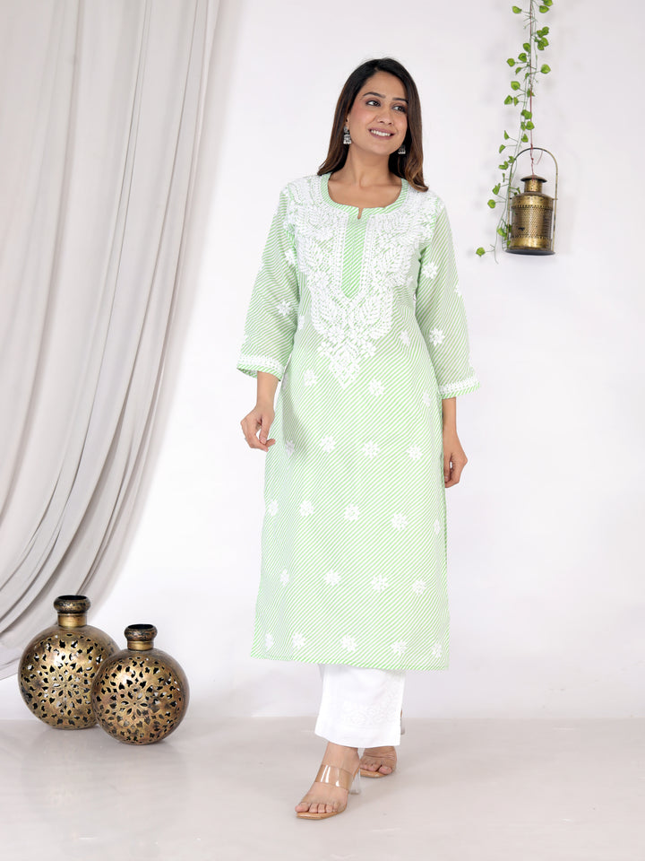 FATIMA LEHERIYA CHIKANKARI LONG KURTI