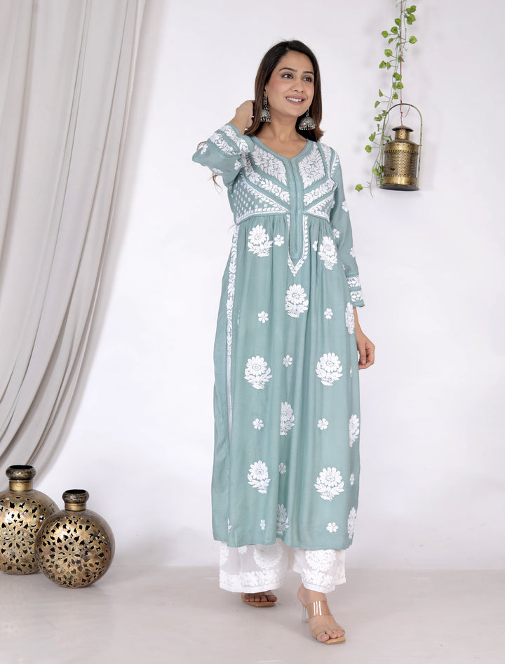 RIDA MUSLIN CHIKANKARI GOWN