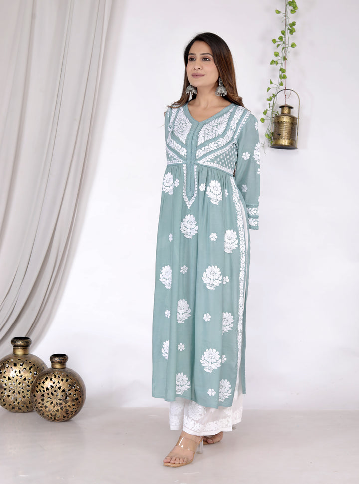 RIDA MUSLIN CHIKANKARI GOWN