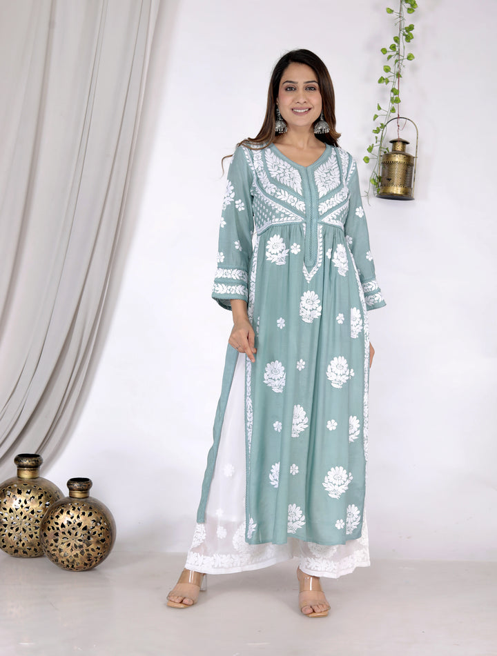 RIDA MUSLIN CHIKANKARI GOWN