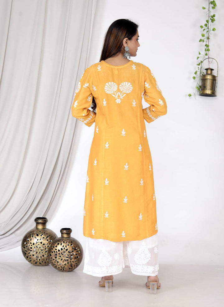 HAMNA BAMBOO SILK CHIKANKARI LONG KURTI