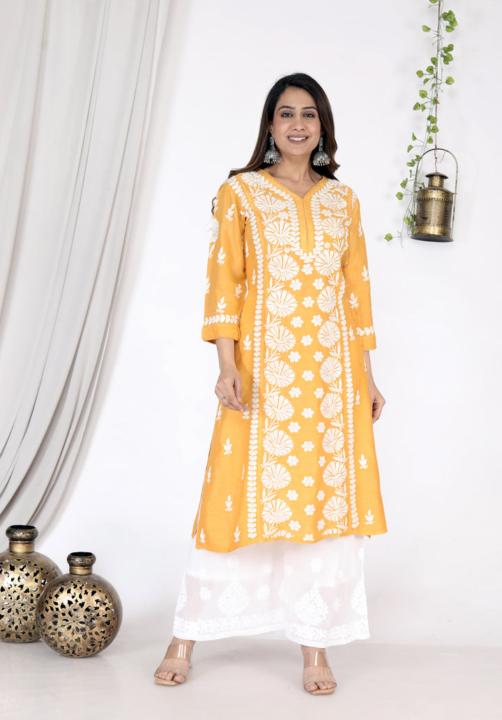 HAMNA BAMBOO SILK CHIKANKARI LONG KURTI