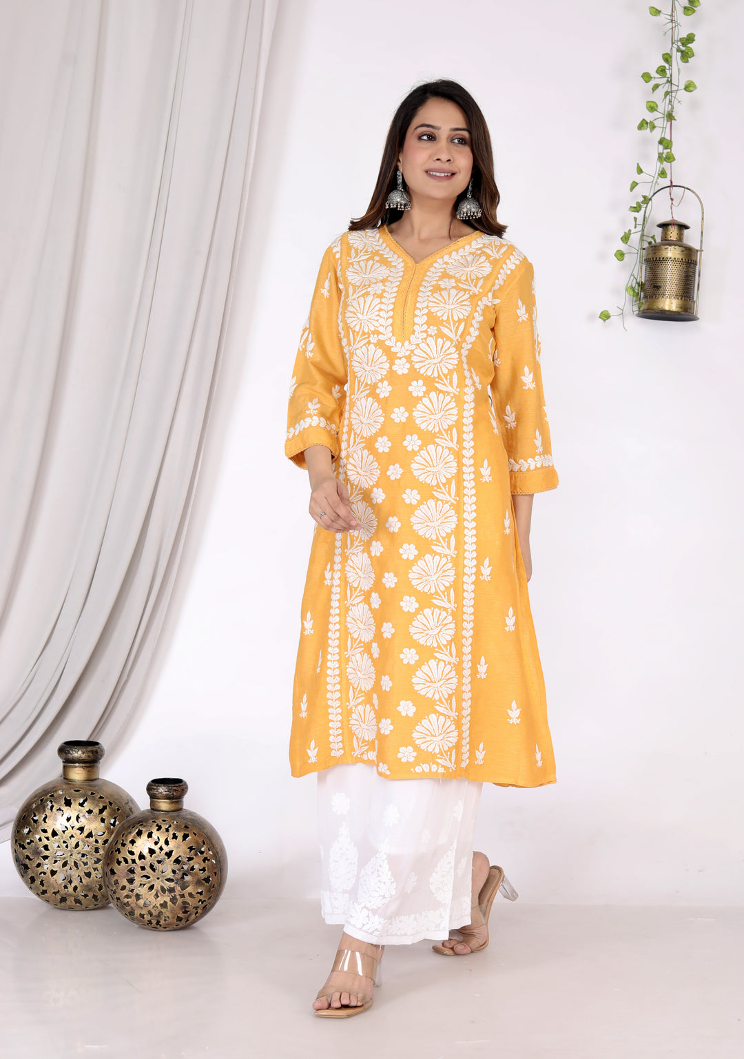 HAMNA BAMBOO SILK CHIKANKARI LONG KURTI