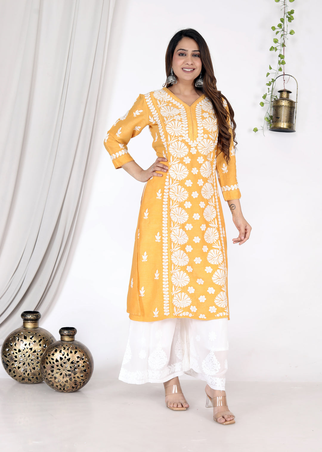 HAMNA BAMBOO SILK CHIKANKARI LONG KURTI