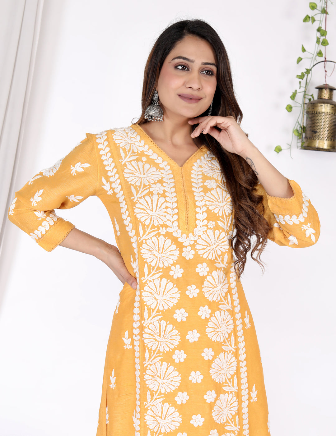 HAMNA BAMBOO SILK CHIKANKARI LONG KURTI