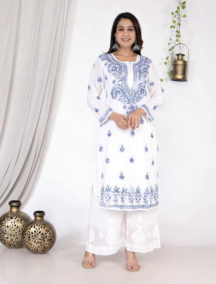 SAIMA COTTON CHIKANKARI LONG KURTI