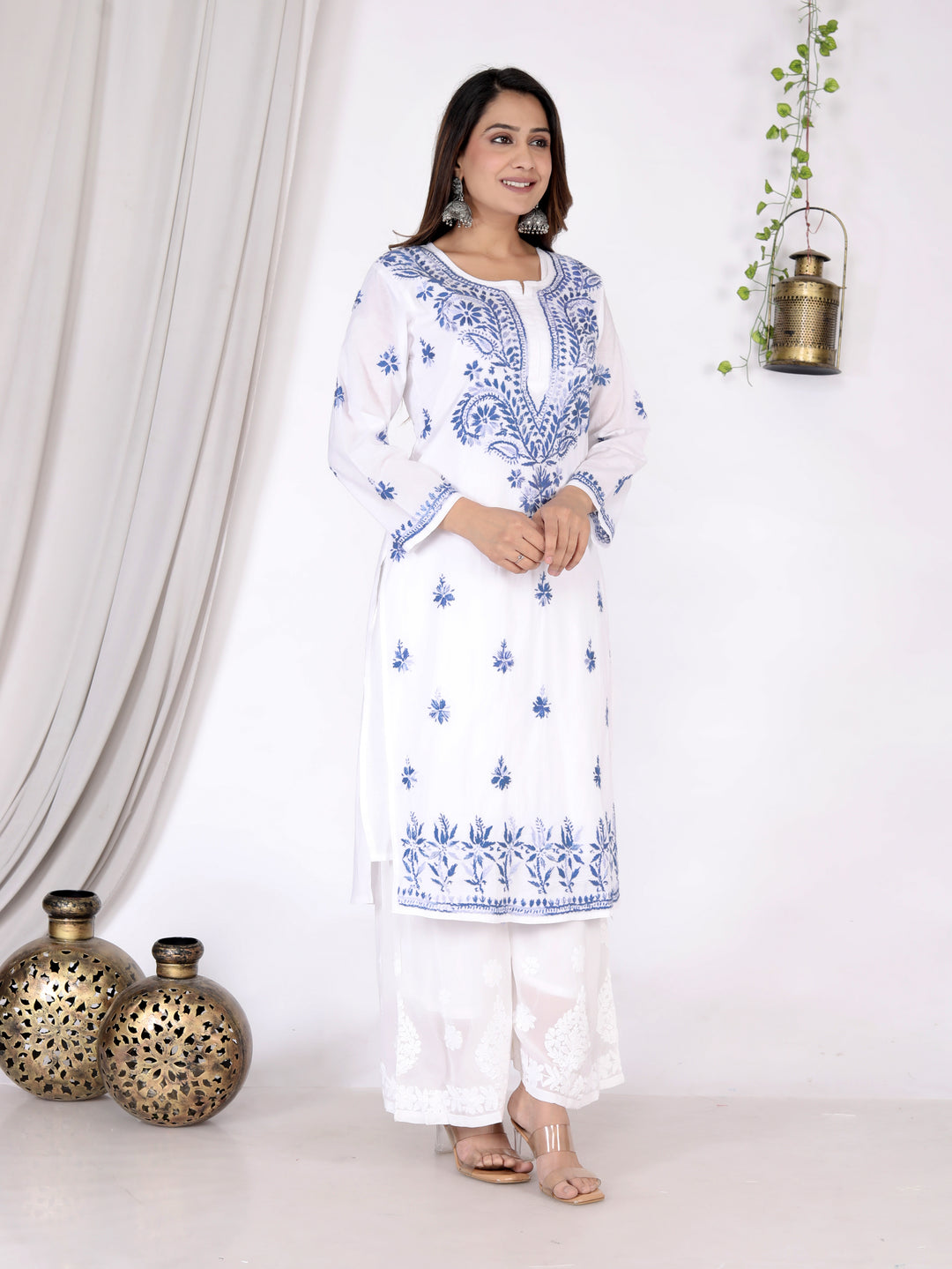 SAIMA COTTON CHIKANKARI LONG KURTI